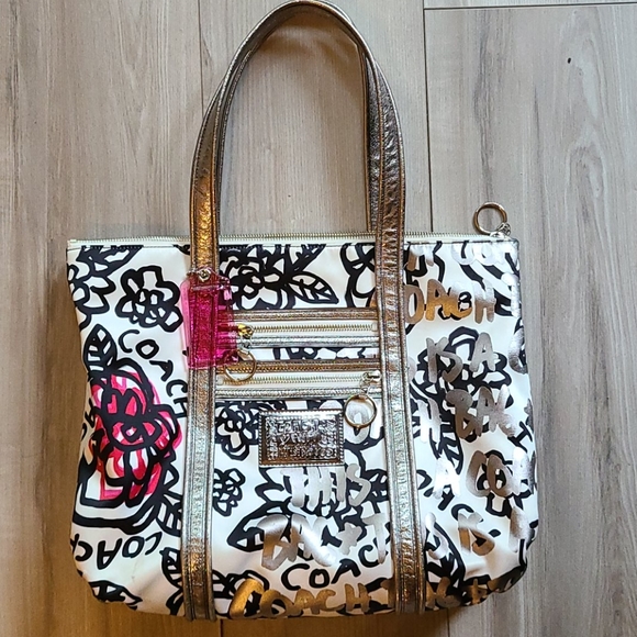 Coach Handbags - Coach Poppy Large Tote Bag *RARE* Black & White Writing and Floral